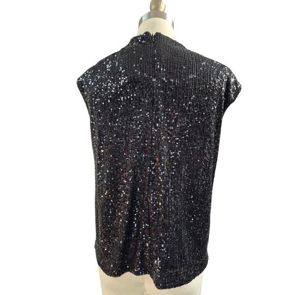 NWT Calvin Klein Fully Sequined Black Poly Spandex Top Shell  Zipper Back Sz S - Picture 3 of 6